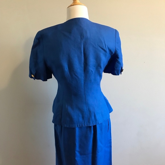 Vintage 80s Adele Simpson Bright Blue 2 piece Suit - Picture 4 of 8